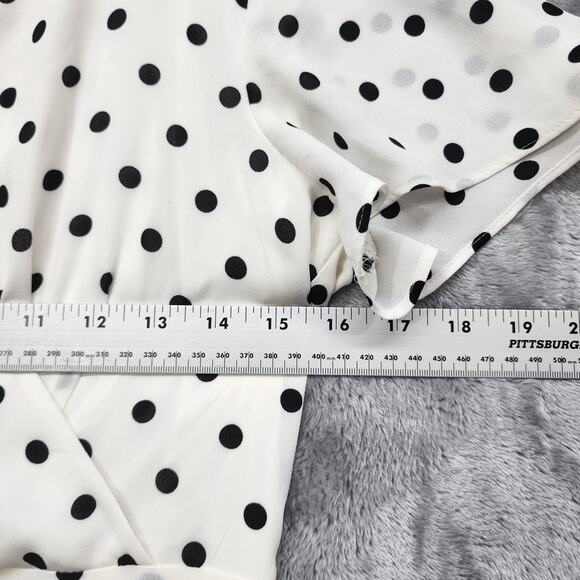 Express Dress Womens 8 White Black Polka Dot Flutter Sleeve Fit & Flare Lined - Picture 3 of 10